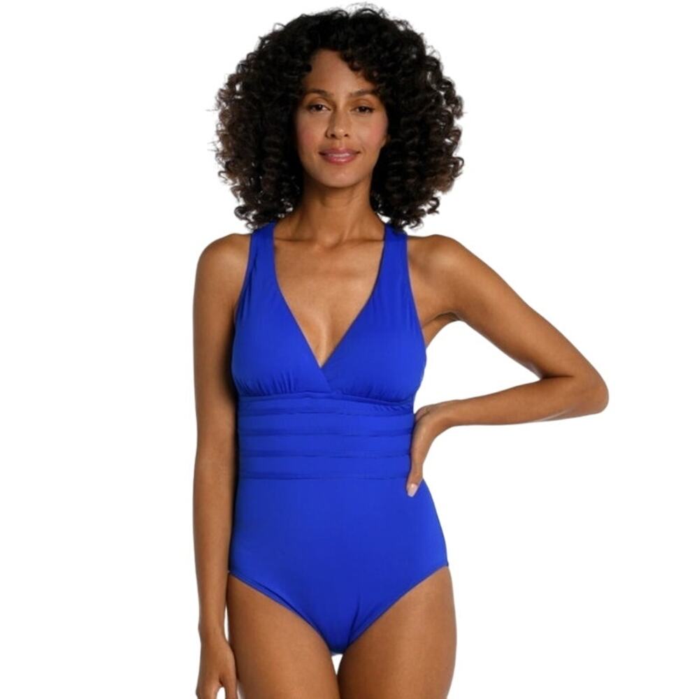 La Blanca Island Goddess Multi-Strap Cross-Back One-Piece Swimsuit in Sapphire